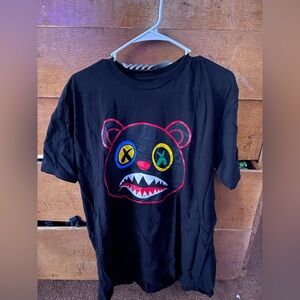 Black T-Shirt with Colorful Bear Graphic